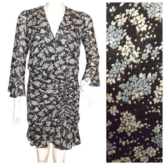 Veronica Beard Dresses & Skirts - VERONICA BEARD Silk Dress, 6, Black/Floral, Semi-sheer, Mini/Short, 3/4 sleeves